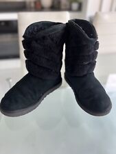 UGG Tania Black Suede Sheepskin Cuff Short Winter Boots 1012391
