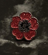 New Mini 1.9cm Red Glitter Enamelled Poppy Flower Pin, Butterfly Clasp. Purple