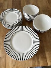 Demure Dema Designs 8 Place Porcelain Dinning Set Black Cream Plates Bowls