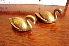 Vintage Brass Florally Engraved Pair of Swans