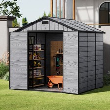 5x3, 6x4, 8x6ft Grey Wood Effect Plastic Garden Shed Outdoor Tools Storage House