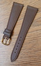 22mm VINTAGE APOLLO GENUINE CALF LEATHER BROWN WATCH STRAP, GOLD BUCKLE