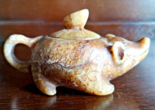 Small Vintage Chinese Jade Hardstone Pig Teapot