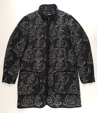Womens Genuine ARMANI "Fantasia Nero" black roses long quilted  jacket UK 12