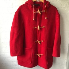 VINTAGE Gloverall Duffle Coat Wool Blend Toggle Fasten Size 40 GB M/L Red Hooded
