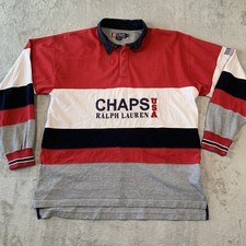 Vintage Chaps Ralph Lauren Rugby Shirt Mens XL Spellout Retro 90s Colourblock