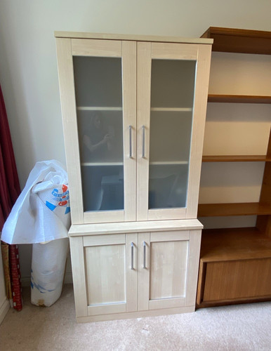 Beige wood display cabinet - display,