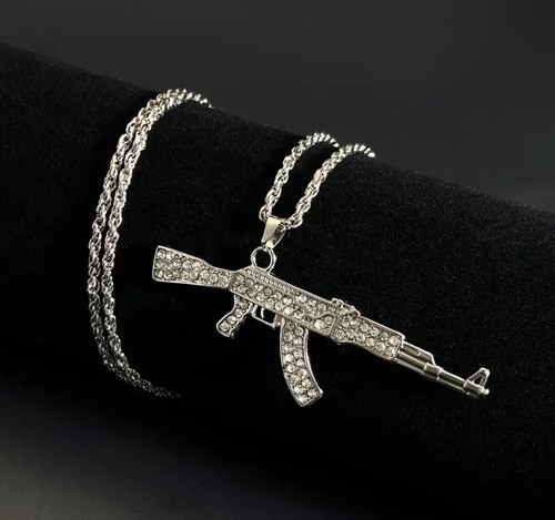 Silver gun pendant - gun,