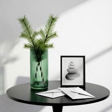 Ribbed glass flower vase - glass,