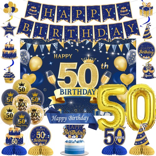 Navy blue gold 50th birthday - blue,