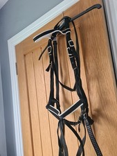 Black / white Full Size Synthetic Nylon Flash Bridle With Libbys Reflective Rein