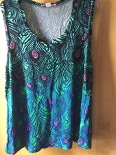 Rare Matthew Williamson for H&M Green & Black To Blues Peacock Top Sz  L