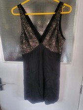 Vintage Black Cream Lace Satin Slip Dress Nightie Lingerie Size XXL Boudoir Midi