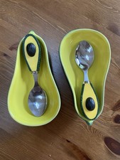 Vintage Sagaform Avocado Shaped Bowls with Spoons Set of 2 Rare & Retro VGC