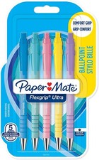 Papermate Flexgrip Ultra Retractable Pens - Med - 5 Pack - Pastel Black Ink