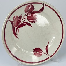 Vintage French Cream Ceramic Hand Painted Red Tulip Plate By Gien