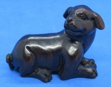 Japanese wood vintage Victorian Meiji Period oriental antique seated dog netsuke
