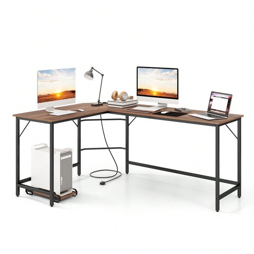 Shaped desk with power - shaped,