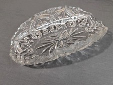 VINTAGE Pressed Glass Banana Boat Dish - 11" Oval Starburst Scalloped Edge