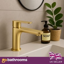 Gold Bathroom Sink Tap Single Basin Mono Lever Handle Includes Click Waste