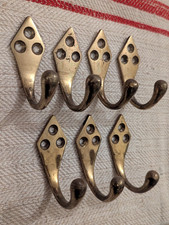 Antique Brass~Coat Hooks~Job Lot of 7~Reclaimed~Shop Display~Screws~