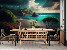 3D Sea Island Sky Clouds Landscape Self-adhesive Removeable Wallpaper Wall Mural