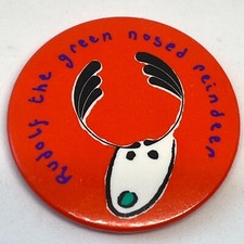 Rudolf The Green Nosed Reindeer Vintage Badge Pin Merry Christmas Xmas Red Blue