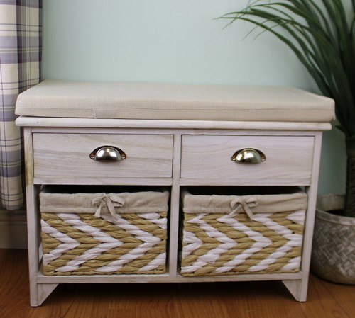 White wooden storage bench - white,