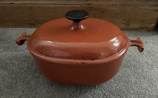 Vintage Le Creuset #21 Brown Cast Iron Enzo Mari La Mama Oval Dutch Oven Rare