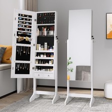 White Floor length Mirror Wardrobe, Lockable Jewelry Organiser Armoire Large Sto