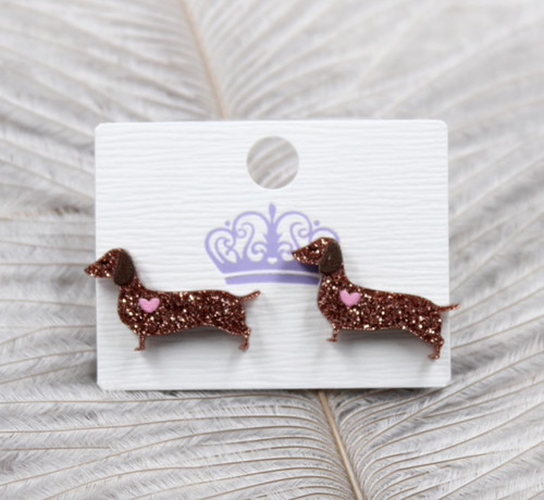 Cute sausage dog glitter stud - dog,