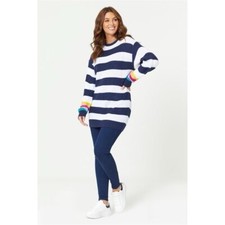 Ladies Striped Jumper  Navy White -  Size 8 - 10 Warm Cosy Longline NEW