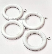 White Wood Drapery Curtain Rings Rod Hanging Sliding Eyelet for 35mm Poles & Rod