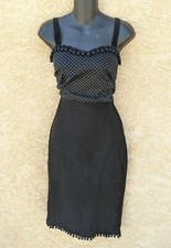 Rock Steady Pinup Wiggle Dress Polka Dot Pom Pom Black White Bow Size M Vixen