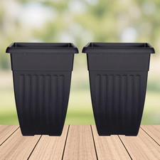 2 x 55cm Black Tall Athens Plant Pot Flared Garden Plastic Patio Flower Planter