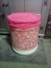 Vintage Plysu Pink Floral Laundry Bin Storage Stool Lidded 1970s, 