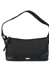 Oroton handbag Women Monogram Small Black Canvas Leather Shoulder Zip Baguettes