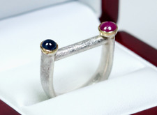 925 Silver / 14K Gold - Vintage Designer Ring - 0.50ct Ruby - 0.35ct Sapphire
