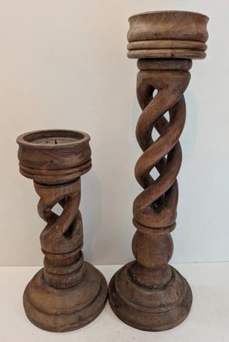 Vintage wooden twisted candle