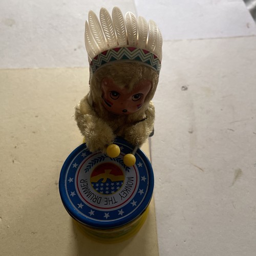 Vintage drumming monkey tin - monkey,