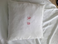 Handmade Vintage French Linen Initial AD /Beige Linen Back  40x40cm. Cotton Pad