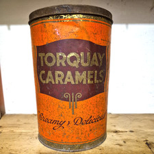 Vintage Torquay Caramels Tin Metal Sweet Tin - Collectable 27cm high 1960