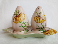 Hand Painted Art Deco Cruet Set Salt / Pepper Shakers Tiger Lily, Royal Winton