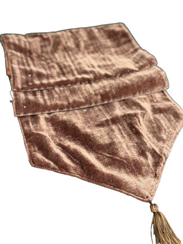 Brown table runner tasselled - table,