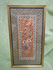Chinese Vintage Silk Embroidery Art. Framed Wall Hanging. Butterfly Flowers