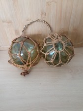 Vintage Glass Fishing Net Floats Green Original String Macrame Tradishional 