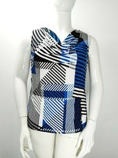 CALVIN KLEIN - Size L Blue Black White Abstract Short Sleeve Top Stretchy SUMMER