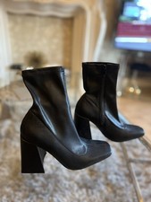 Primark Black Faux Leather stretchAnkle Boots Sz 5 Eu38 Gorgeous 