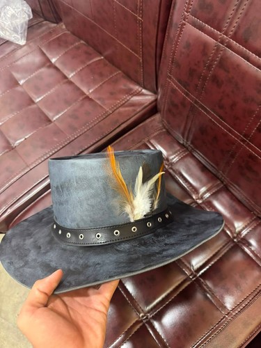 Black leather cowboy - leather, hat