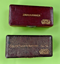 2 Vintage cased German Microscopic Counting Slides- Eleitz Wetzlar appear unused